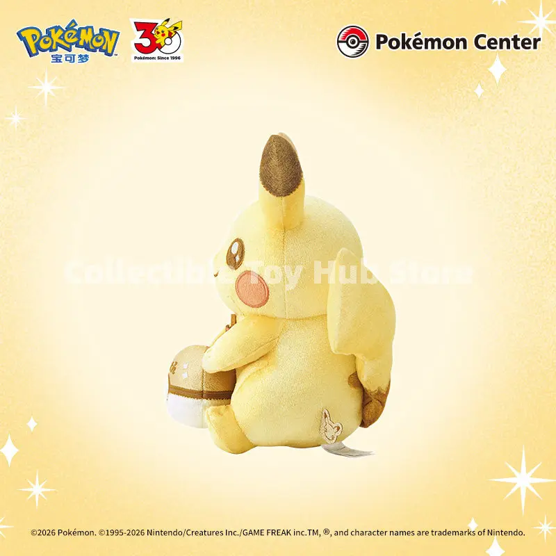 Фото Оригинальная плюшевая кукла Пикачу к 30-летию Pokemon Center, коллекционная мягкая игрушка с покеболом и бантом, милый подарок №3