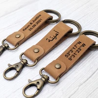 personalized leather keychain customized latitude longitude keychain coordinates key chain boyfriend father gift leather key fob