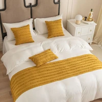 nordic solid cotton linen bed runner fashion tassel design bohemian bedspread decor runner khaki gray boho bed runner