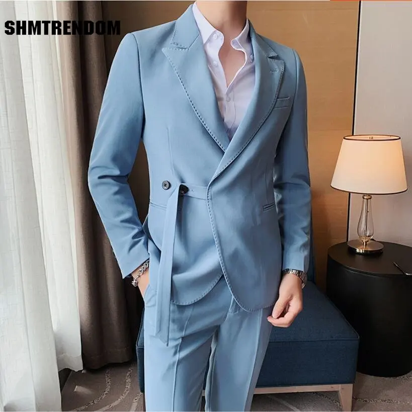 

2023 Men Spring High Quality Business Suit Jackets/Male Sky Blue White Young Handsome Casual Suit Coat Fashion Blazers