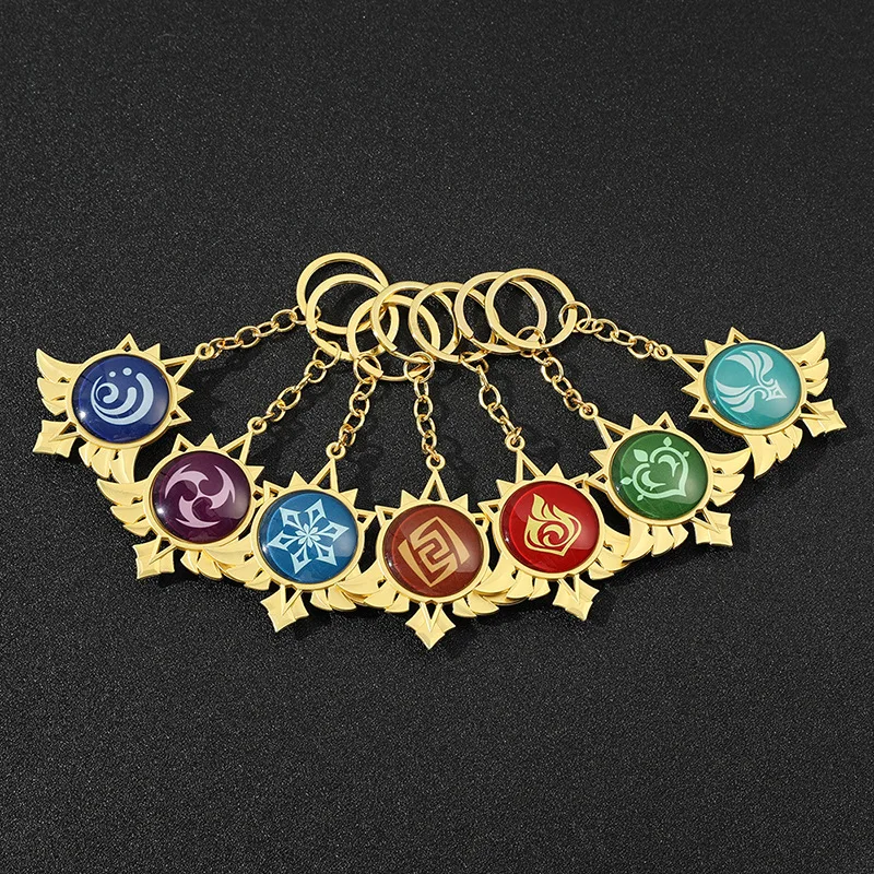 

Double-sided Comic Cartoon Moonlight Glass Key Pendant Genshin Impact Surrounding God's Eye Metal Key Chain Accessories Pendant