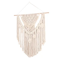 macrame wall tapestry large hand woven pendant long tassel beige cotton rope tapestries for teen girls bedroom decoration