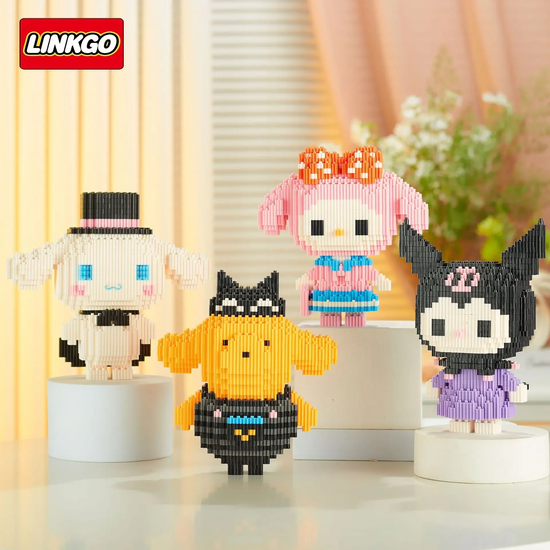 Sanrio Kuromi Diamond Building Blocks Мелодия CinnamonRoll Pom Purin Dog Linkgo Connection Мини-кирпичи Фигурки