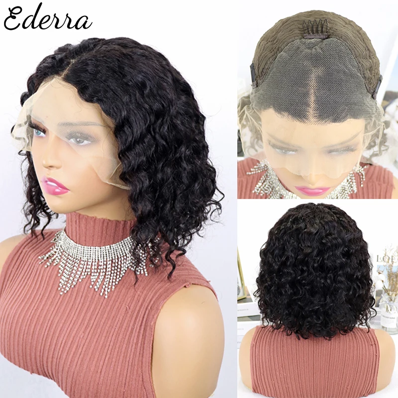 Brazilian Short Curly Bob Lace Front Human Hair Wigs PrePluck With Baby Hair Deep Wave 13X4 Frontal Wig For Women Water Wave