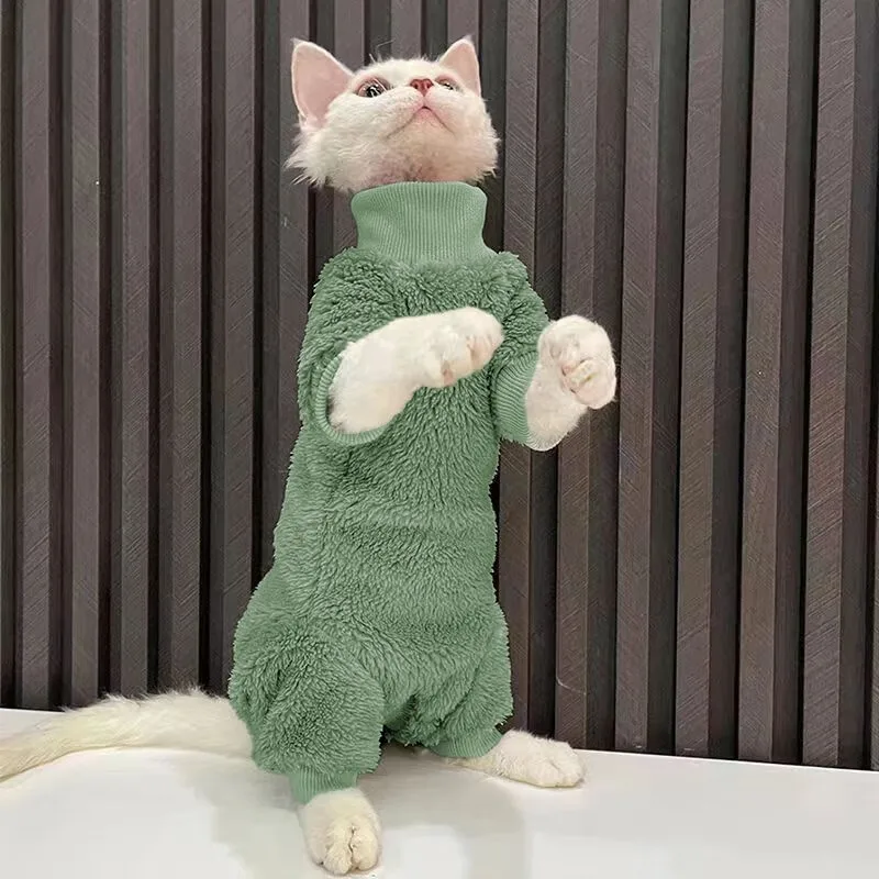 Sphinx Hairless Cat Clothes Winter Four-legged Devon Rex Konis Kitty Outfits Velvet Thick  Clothes for Cats Sphynx Cat Jumper