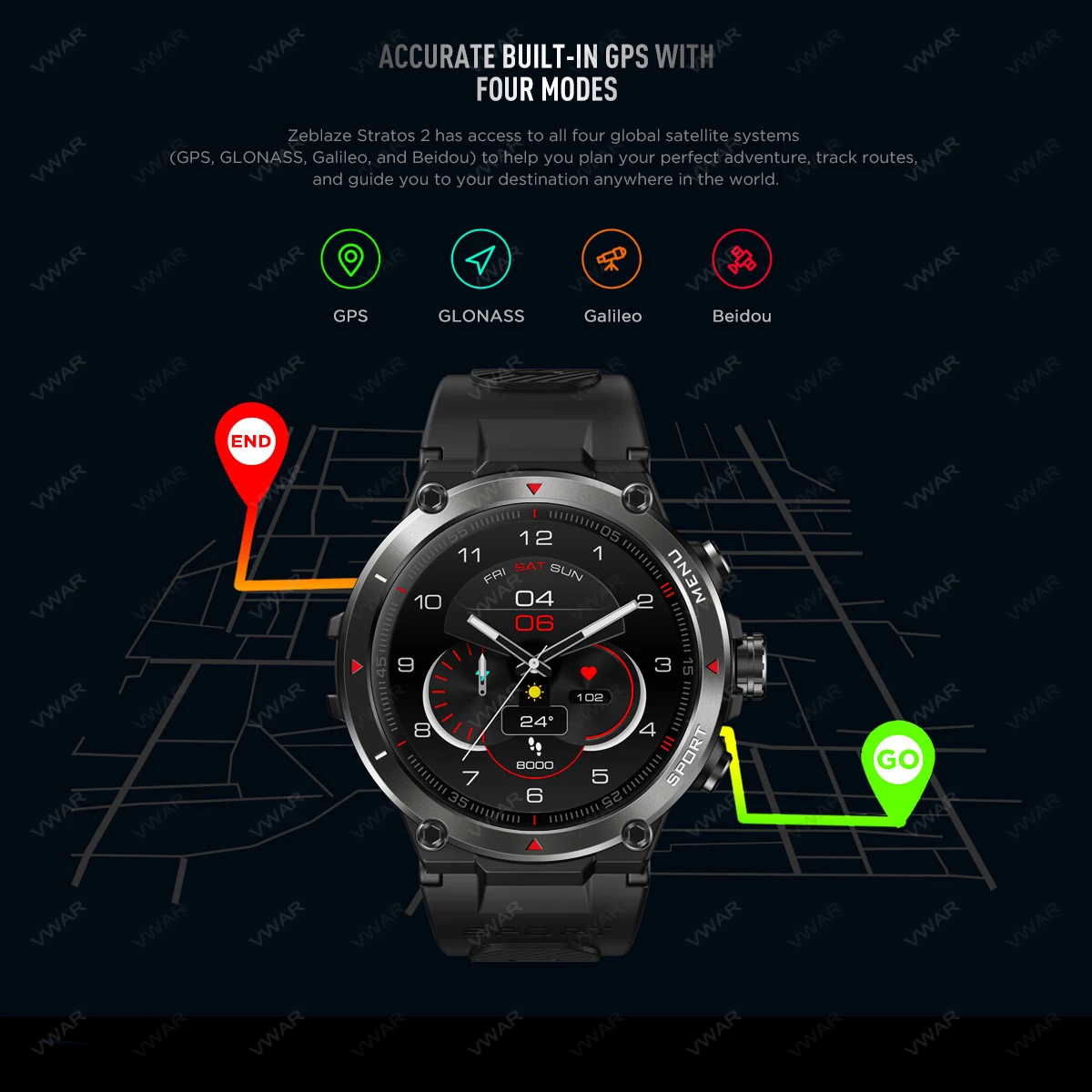 GPS AMOLED уличные Смарт-часы Stratos 2 военные 5 АТМ плавание кислород в крови спортивный