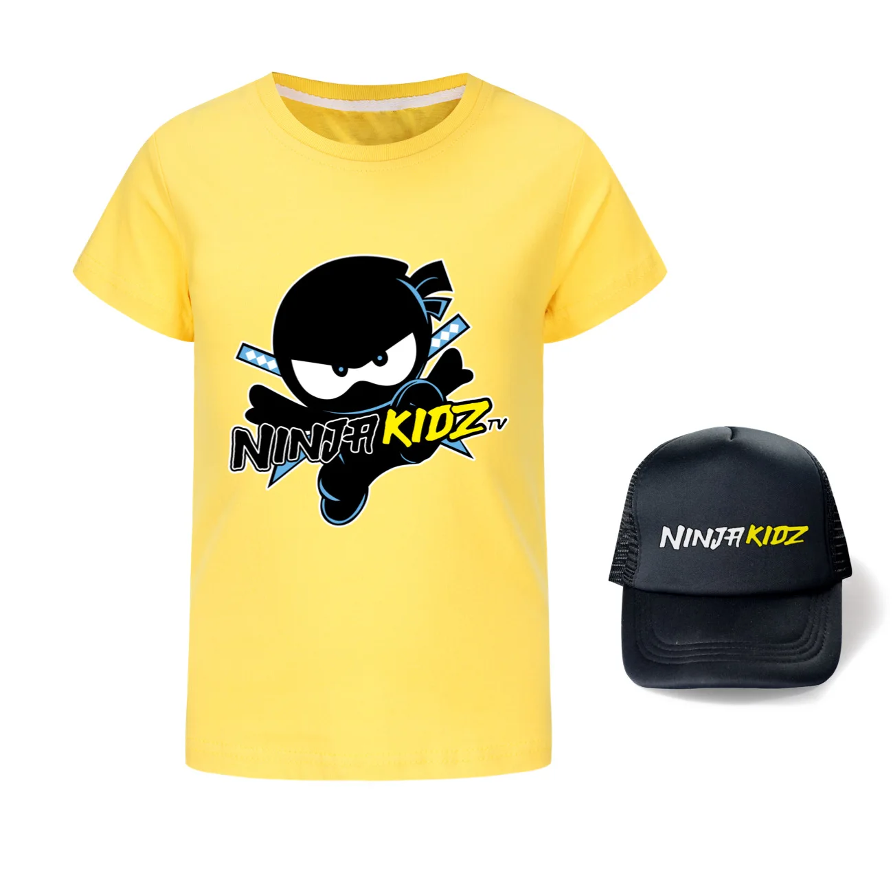 Фото Детская футболка NINJA KIDZ, хлопковая летняя детская футболка с короткими рукавами и короткими рукавами с героями мультфильмов, комплект шляпы для мальчиков, модная милая футболка в стиле аниме №3