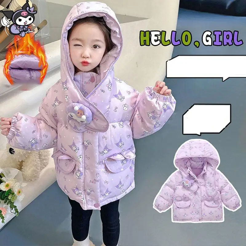 

Kawaii Sanriod Kuromi Kids Down Coat Anime Cartoon Hooded Down Long Jacket Winter Wear Thickened Warm Girl Long Down Jacket Gift