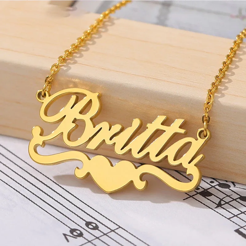 

NOKMIT Customized Name Necklaces Stainless Steel Custom Nameplate For Women Personalized DIY Love Heart English Name Necklace