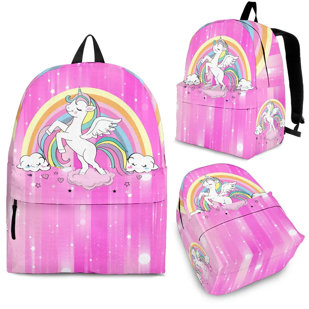 

YIKELUO Cute Pink 3D Cartoon Rainbow Unicorn Printing Durable Brand Backpack Children's Schoolbag Student Textbook Knapsack
