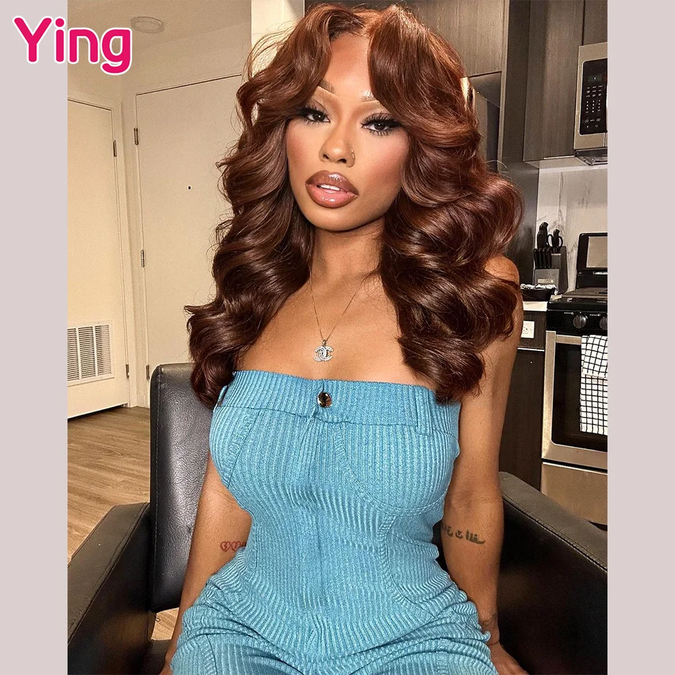 

Кружевной передний парик Ying Chocolate Brown 13x 6, волосы без повреждений 34 дюйма, волнистый парик 13x 4 на сетке спереди, предварительно выщипанный прозрачный парик на сетке 5x5