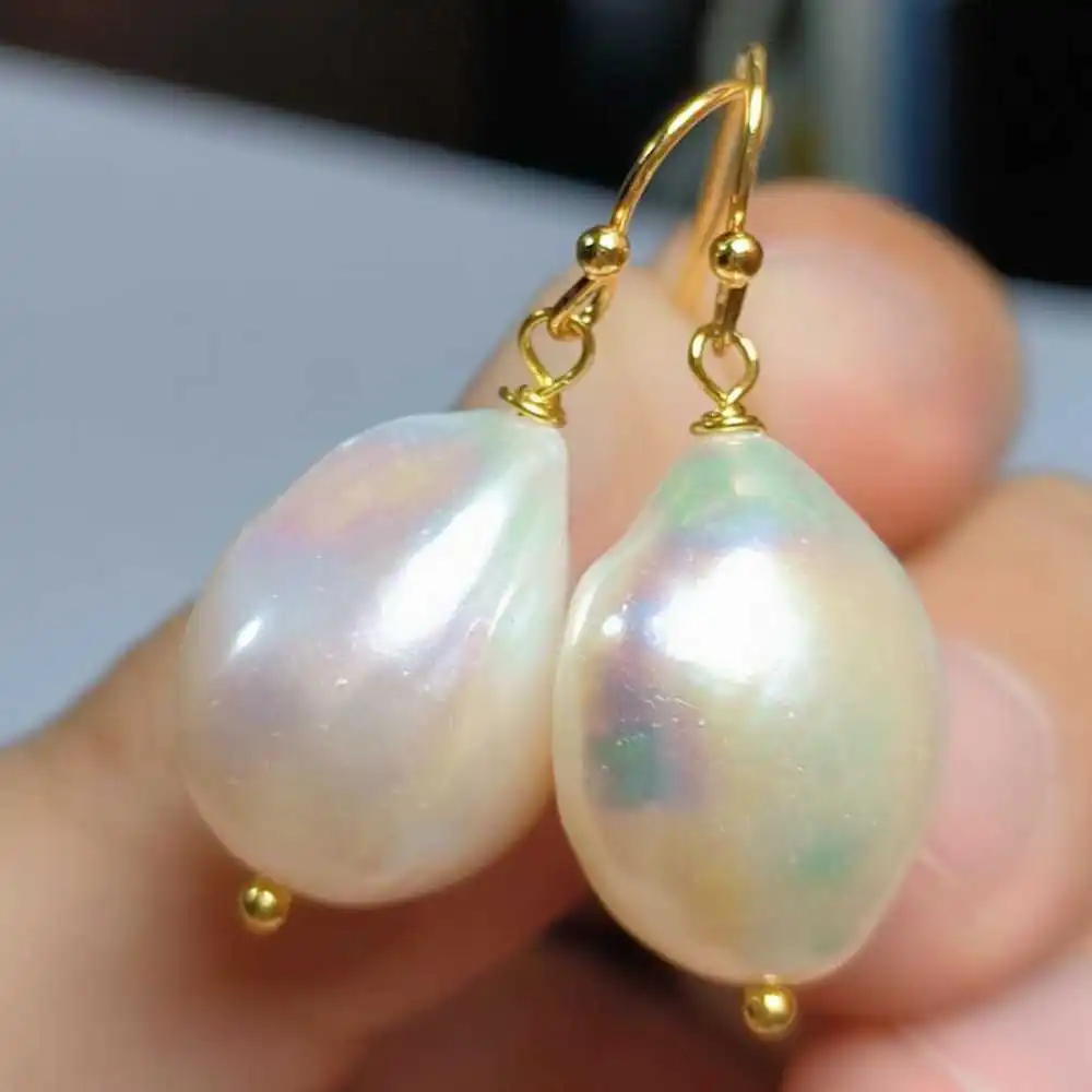 

15-20MM Natural Baroque White Drops pearl Dangle Earrings 14K Hook Wedding Halloween Accessories Mother's Day Easter Women