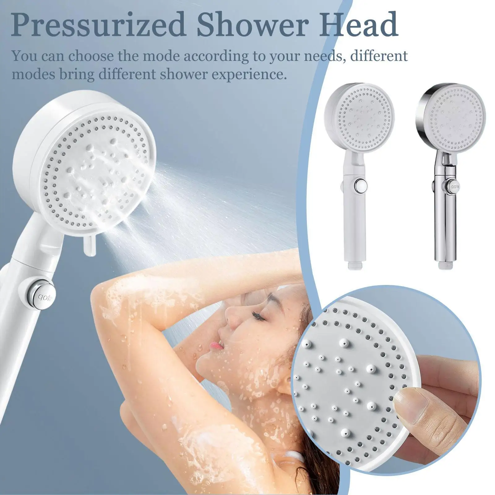 

5 Modes Adjustable Bath Shower Head High Pressure Water Accessories Bathroom Saving Stop Shower Showerhead Water Eco H1W6