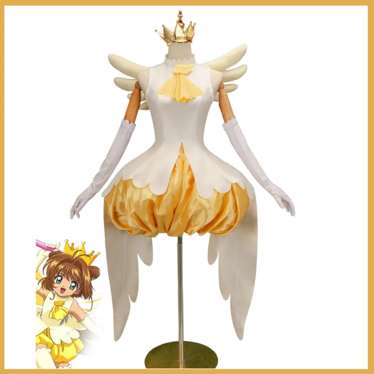 Фото Аниме Cardcaptor Sakura Kinomoto Sakura Косплей Костюм Желтая Юбка Лолиты Боевая Униформа Крыло Парик Женщина Kawaii Костюм на Хэллоуин №2