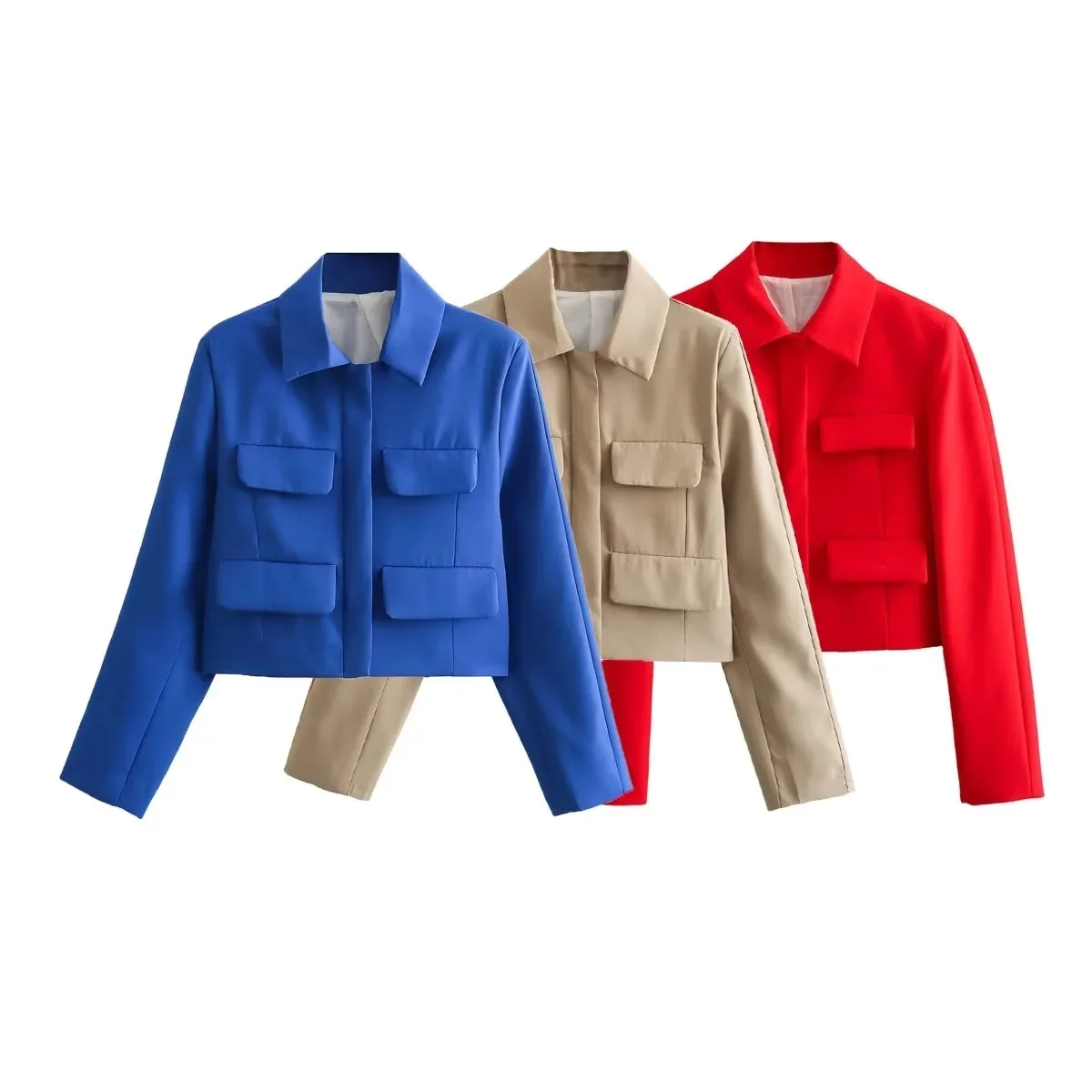 Женская однобортная короткая куртка красная Повседневная офисная с отложным