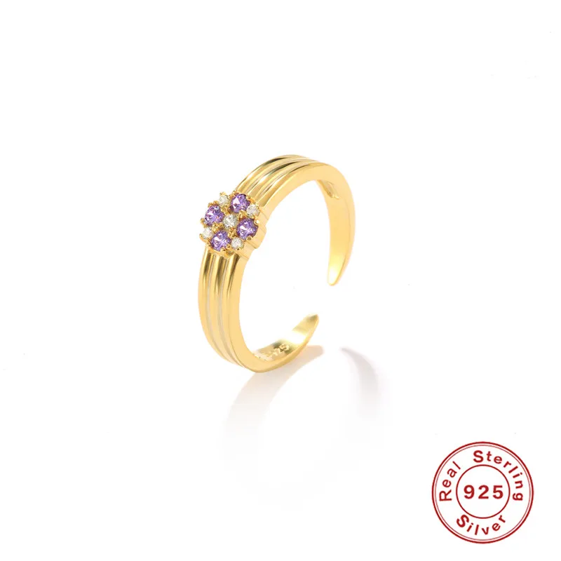 

ROXI Purple Zircon Flowers Gold Rings for Women Adjustable Rings Jewelry 925 Sterling Silver Wedding Ring Couple Ring Anillos