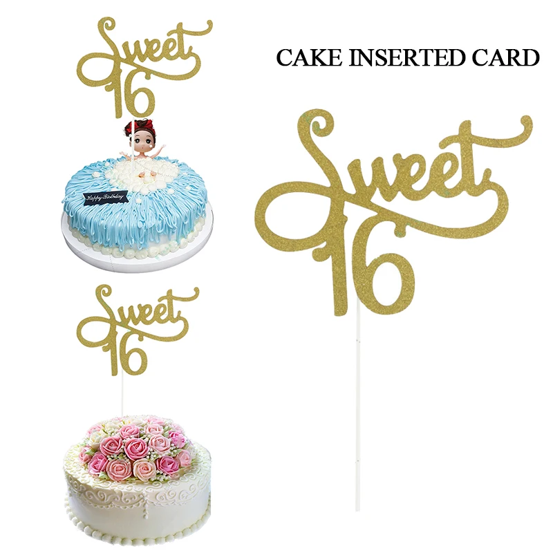 

Golden happy 16 years Birthday cake topper Acrylic Digital Wedding Anniversary Cupcake toppers Adult party cake Decoration