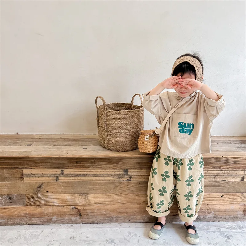 2022 New Children Casual Pants Girls Fashion Flower Print Harem Pants Kids Loose Trousers Vintage Boys Pants Autumn Clothes