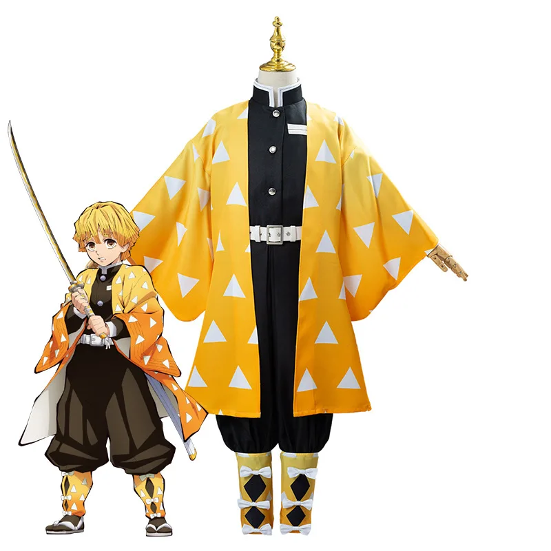 

Anime Demon Slayer Kimetsu no Yaiba Agatsuma Zenitsu Kimono Halloween Clothes Cosplay Costume