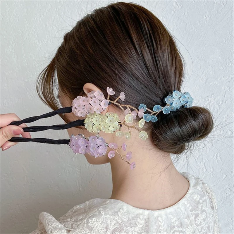 

Women Girls Bun Hairstyle Knot Vintage Flower Hair Maker Hair Band Tools Hair Ornament Headband Accessries
