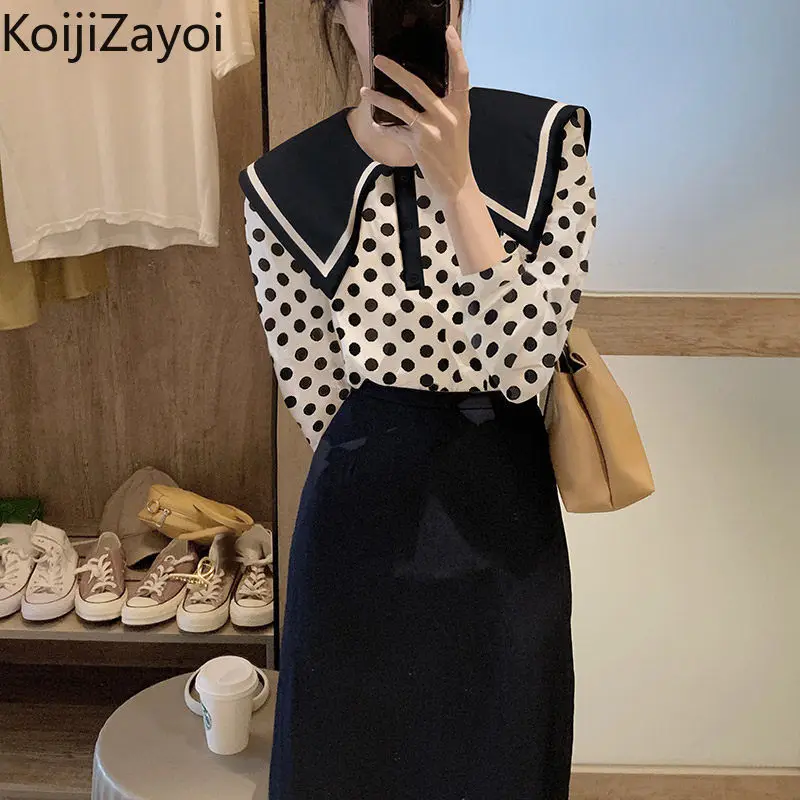 

Koijizayoi Retro Women Polka Dot Long Sleeves Blouse Elegant Office Lady Spring Autumn Shirt Korean Chic Vintage Blusas Outwear