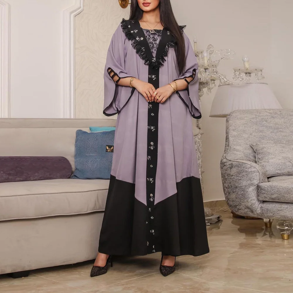 

Arab women's bat sleeve lace patchwork dress women's Muslim