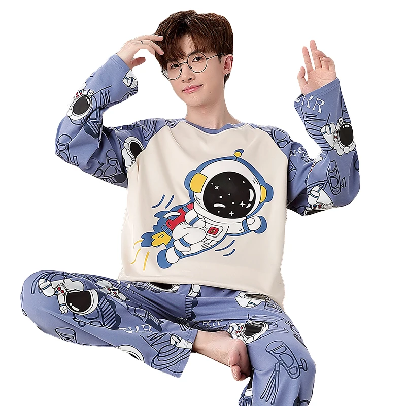 Мужские пижамы на весну и осень с длинными рукавами больших размеров для
