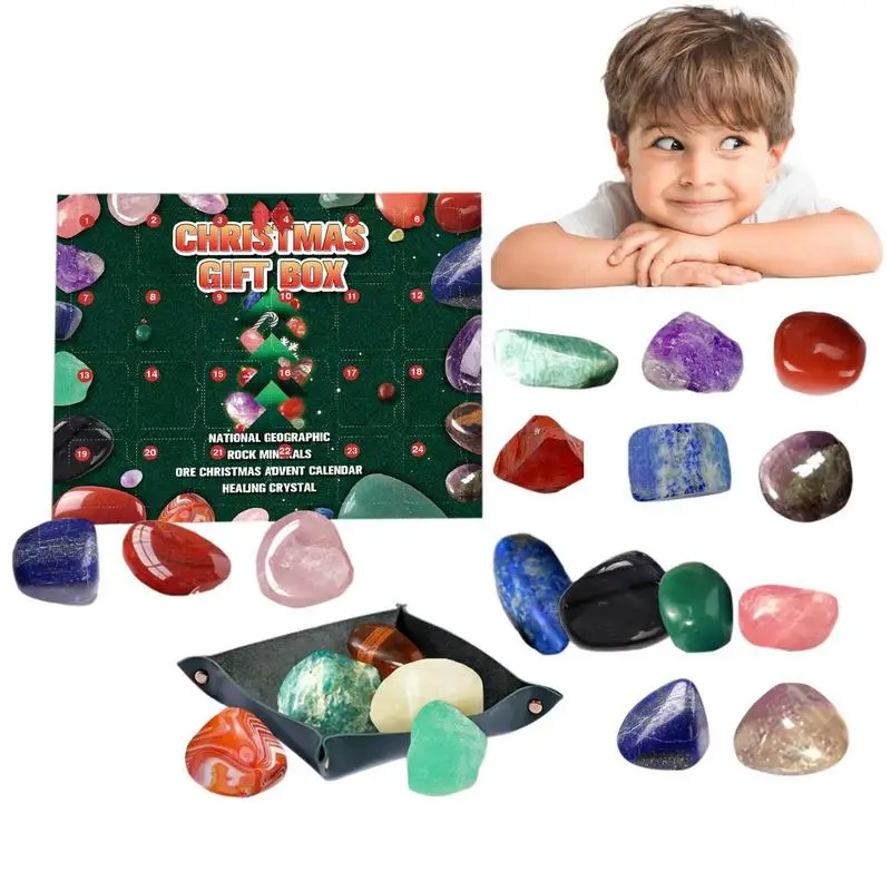 

Календарь с драгоценным камнем для детей, коллекция камней, галька, полированный гравий, календарь с обратным отсчётом для рождества, полная скала