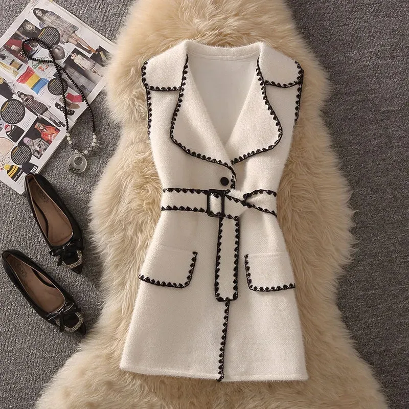 

Spring New Vintage Mid-Length Faux Mink Cashmere Vest Coat Women Korean Waistcoat Ladies Casual Sleeveless Woolen Jacket H2946