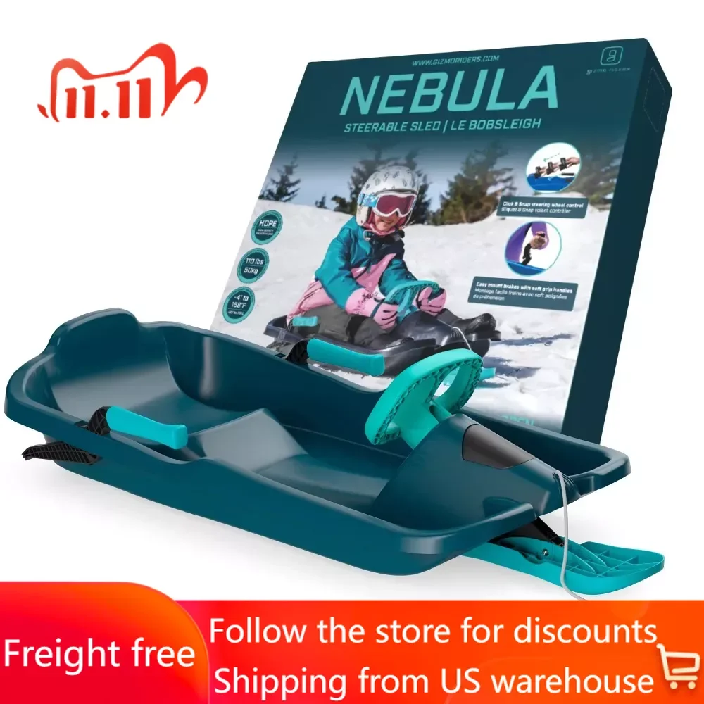 

Синие снежные сани для детей, сноуборд с колесами и тормозами на возраст 3 + 120 фунтов, титановые синие перевозки, бесплатные зимние спортивные аксессуары для катания на лыжах