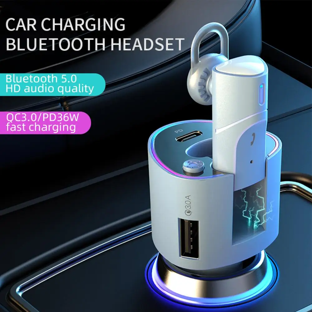 

2-in-1 Car Kit Fast Charging Charger Bluetooth-compatible Wireless Hands-free Noise Canceling Headphones