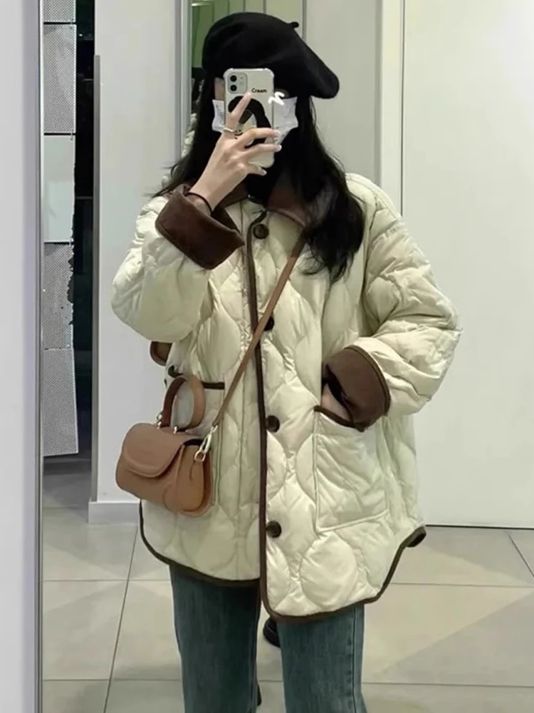 Western Sle Cargo Idle Popular Rhombus Cotton-padded jacket Thickened Cotton-Padded Jacket Outerwear Women Autumn and...