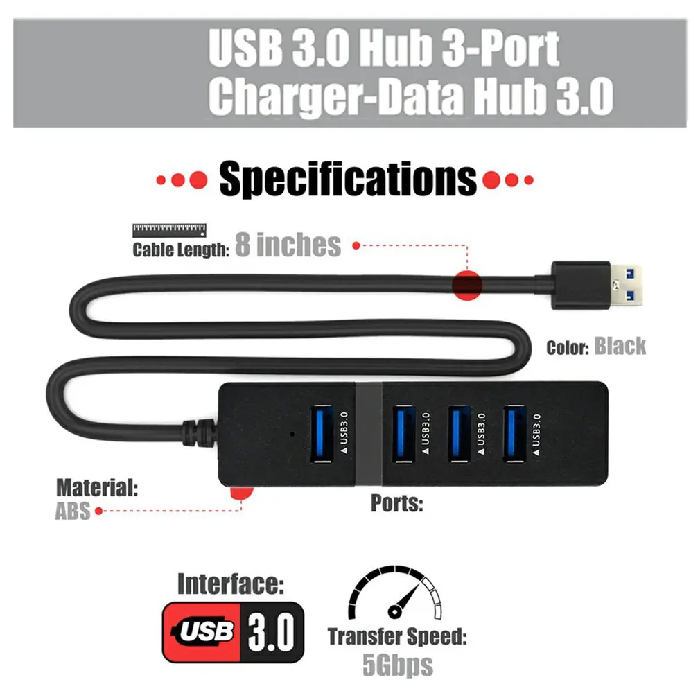 

4/5-портовый концентратор USB 3,0 для ПК, ноутбуков, компьютеров, аксессуаров, USB-разветвитель из АБС-пластика, USB, адаптер-удлинитель из АБС-пласт...