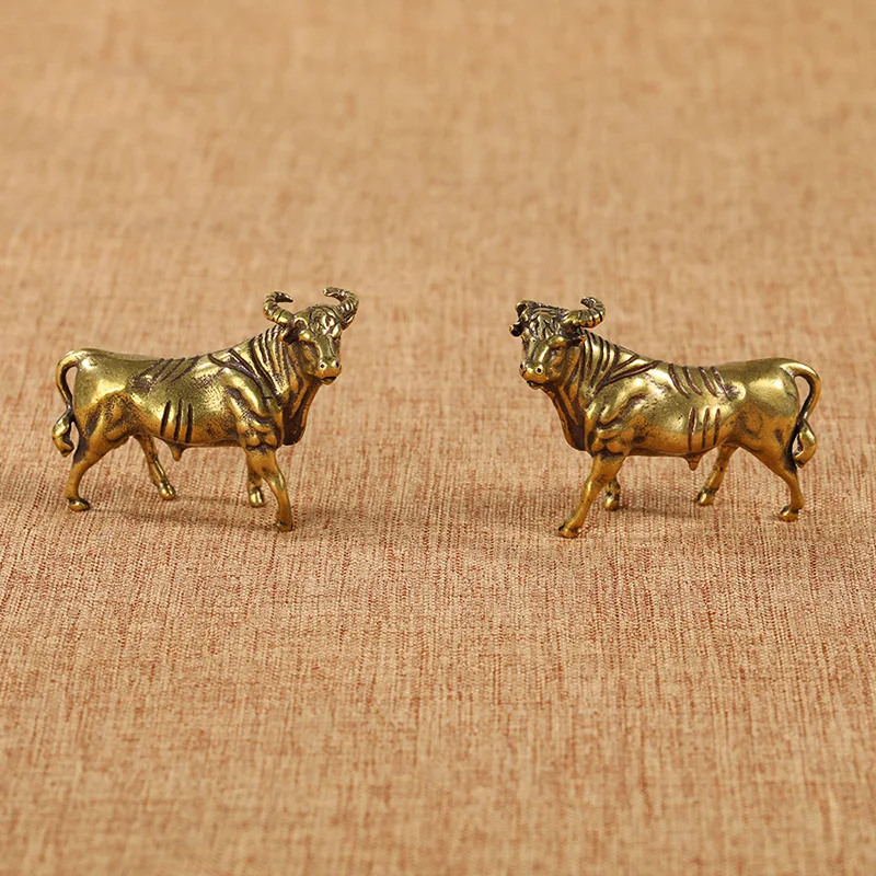 

One Set of Bull Miniatures Little Copper Oxen Figurine Brass Home Decor Ornament Accessories