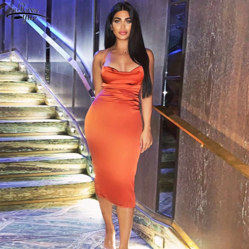 

Элегантные вечерние платья без рукавов, женское летнее сексуальное Клубное платье, женское облегающее атласное платье с открытой спиной и ...