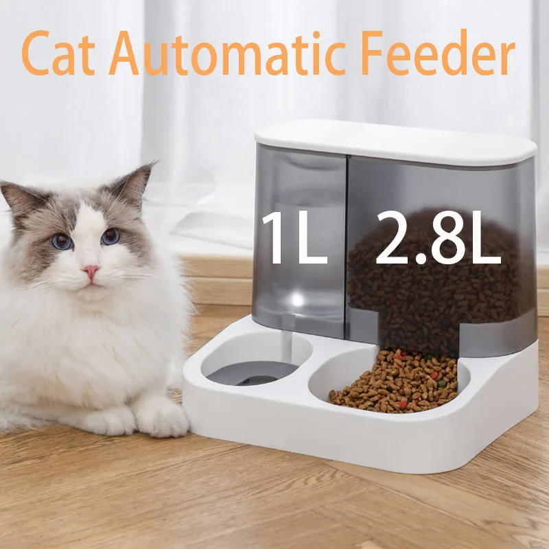 

2in1 Cat Automatic Feeder Drinking Water Container Transparent Pet Feeding Water Dispenser Cat Dog Bowl Pet Supplies