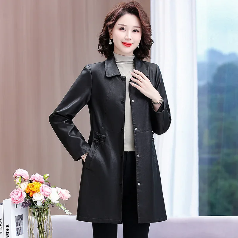 Новая весенне-осенняя кожаная куртка средней длины элегантный утягивающий стиль