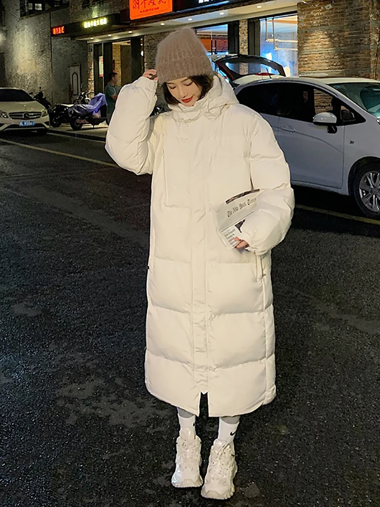 2022 New Solid Color Long Straight Winter Coat Casual Women Parkas Clothes Hooded Stylish Winter Jacket Female Outerwear