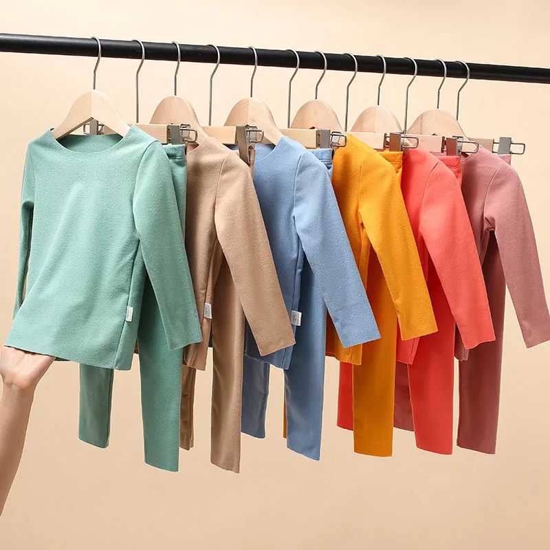 

2022 Pajama Sets Children's Clothing Baby Thermal Underwear Children's Sets Kids Girl Boys Candy Colors Casual Clothes Ropa Bebe