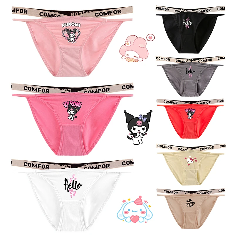 

Hello Kitty Anime Pants Thong Ribbons Underpant Women Cotton Crotch Low Waist Cross Band Modal European and American Sport Style
