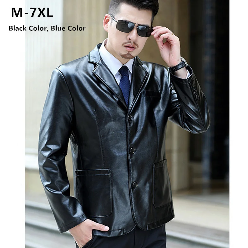 

Leather Jacket Men 2021 Autumn Black Coat Mens Party Clothing Plus Size 5XL 6XL 7XL High Quality Blue PU Faux Leather Clothes