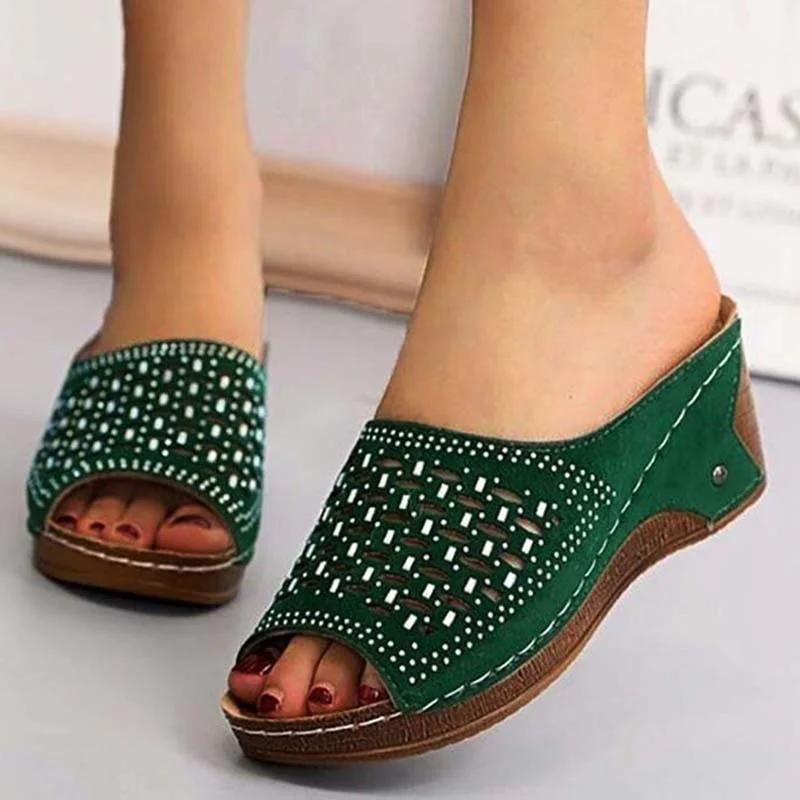 

Fashion Women Sandals Shoes Open Toes Hollow Out Increase Height Shoes Ladies Shoes Slip On Wedge Sandals Woman Footwear Female