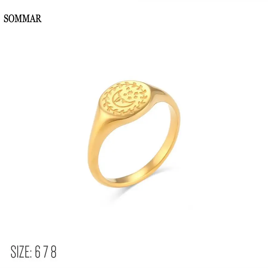 SOMMAR-amuletos flotantes para hombre y mujer, anillo chapado en oro 18KGP, tamaño 6 7 8, Estrella y Luna, diosa, regalo de Navidad