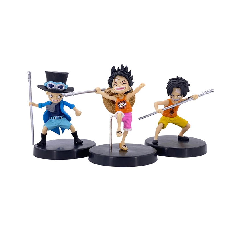 

3pcs/Set Anime One Piece Luffy Ace Sabo PVC Action Figurine With Stick Weapoon Model Toys About 9-11cm Decorations Gifts