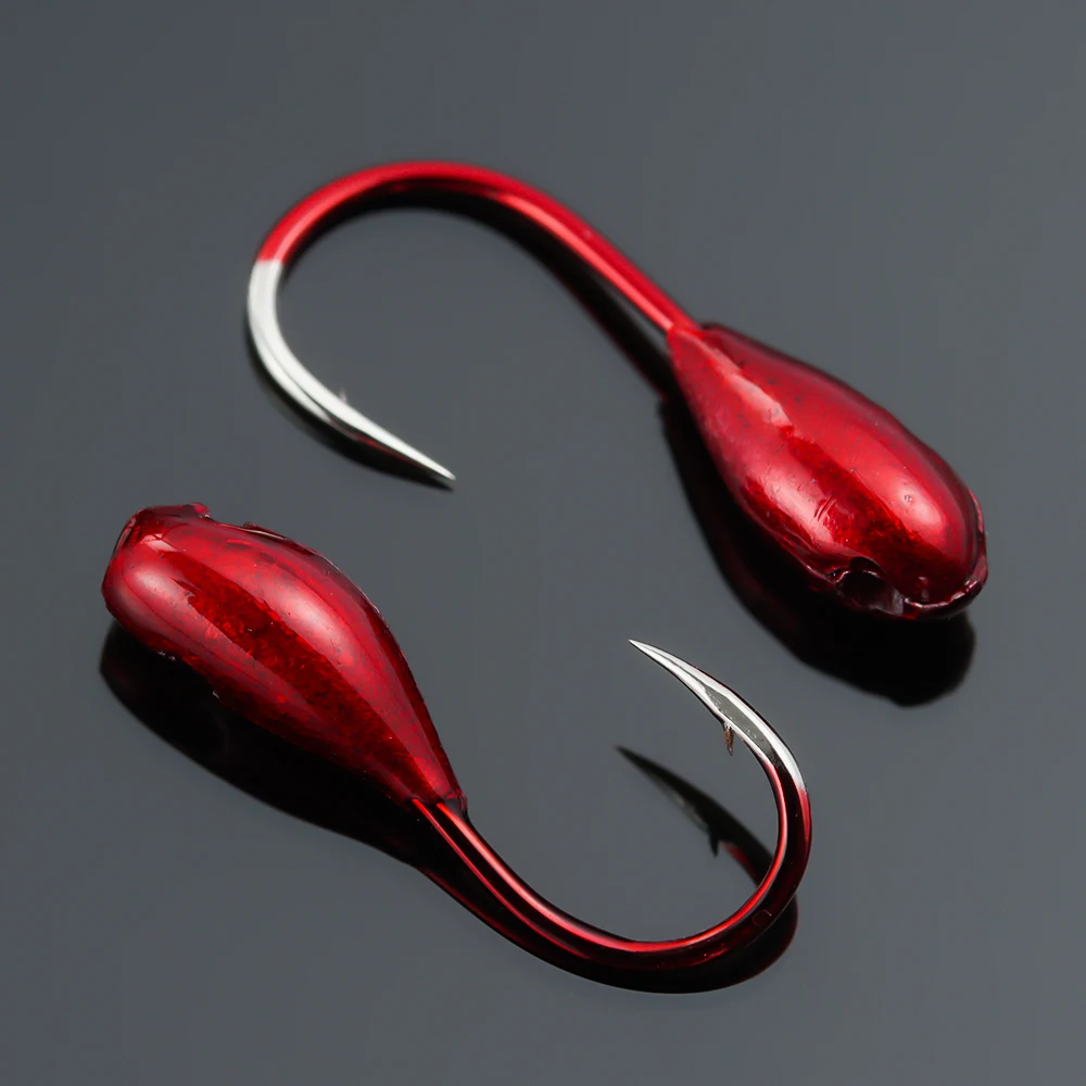 

10 PCs/Set High-carbon Steel Winter Ice Fishing Hooks Overturned Jig Head Lead Hook Red Worm Maggot Fishhook Carp Fishing Tackle