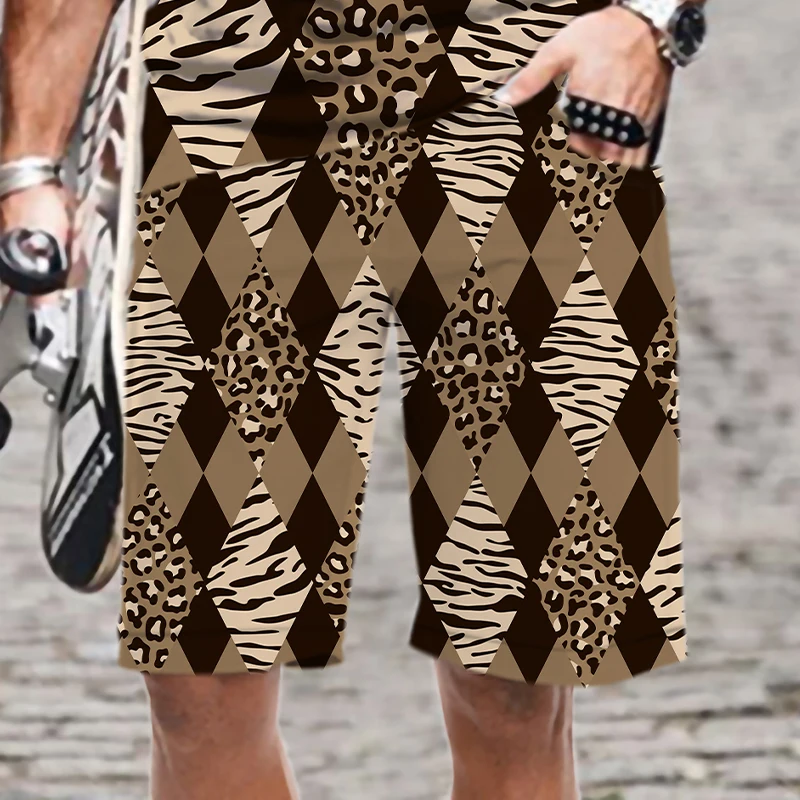 Leopard Print Series Sets 2-Piece Abstract Pattern Bermuda Shorts for Men Hip Hop Harajuku Streetwear Short Homme Mens Clothes