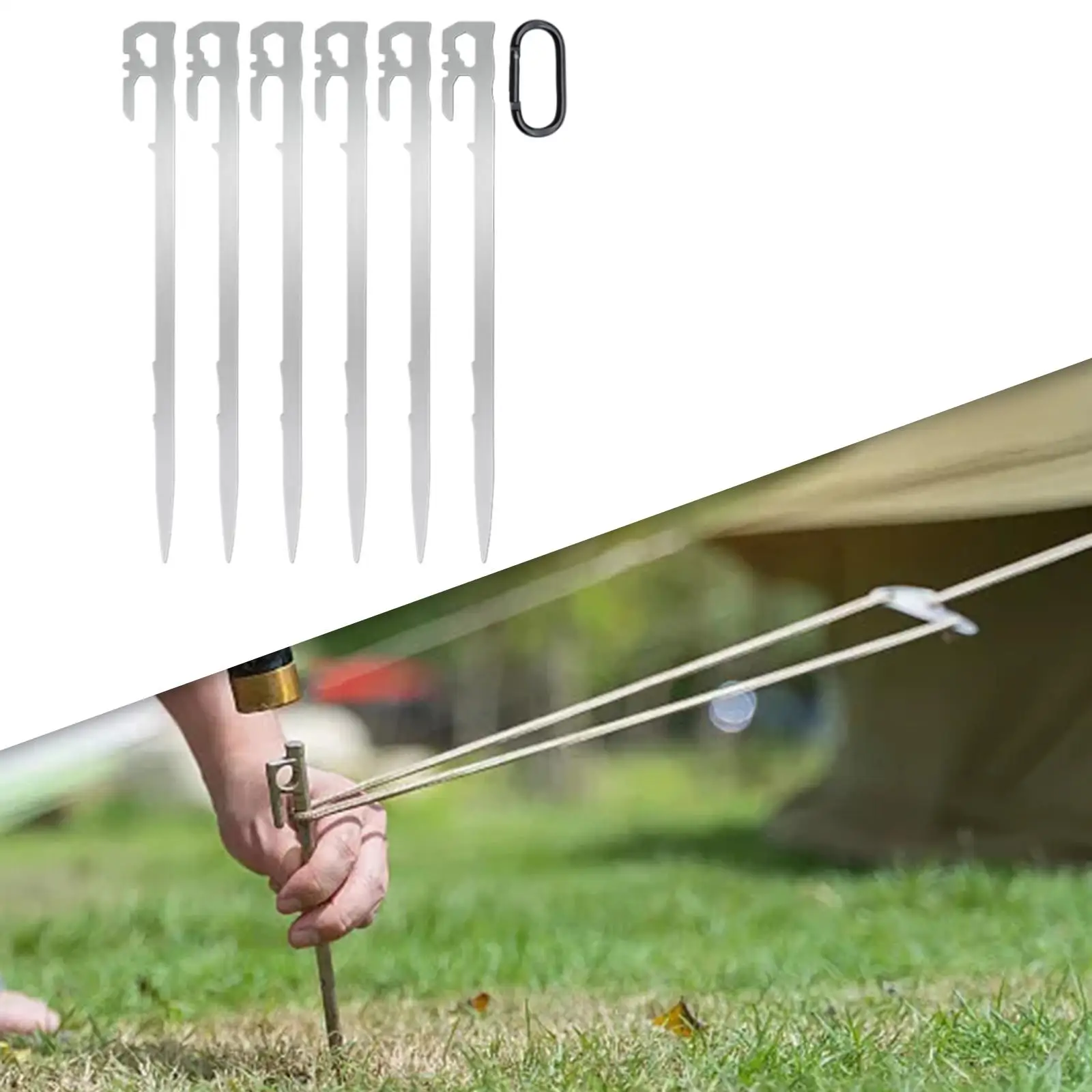 

6 Pieces 9.84inch Tent Stakes Tent Spikes Kit Tent Nail Multifunctional Durable Stainless Steel Lightweight for Lawn, Snowfield