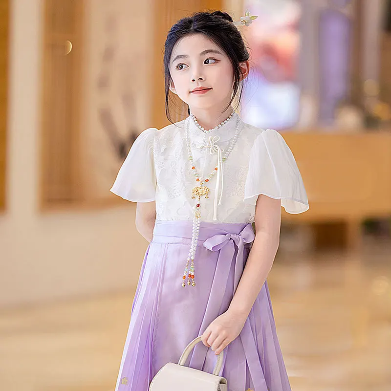 Традиционный китайский комплект Hanfu для девочек юбка с лицом лошади детская