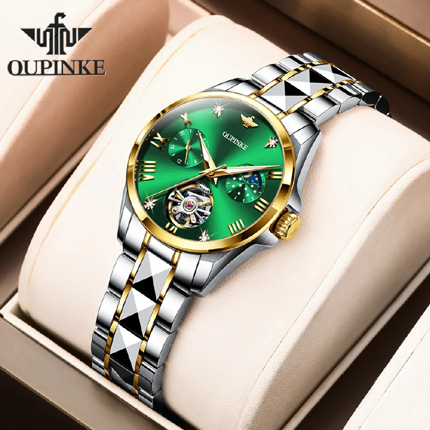 

OUPINKE Luxury Watches for Women Bracelet Moon Phase Sapphire Crystal Automatic Mechanical Wristwatch Waterproof Watch Clock