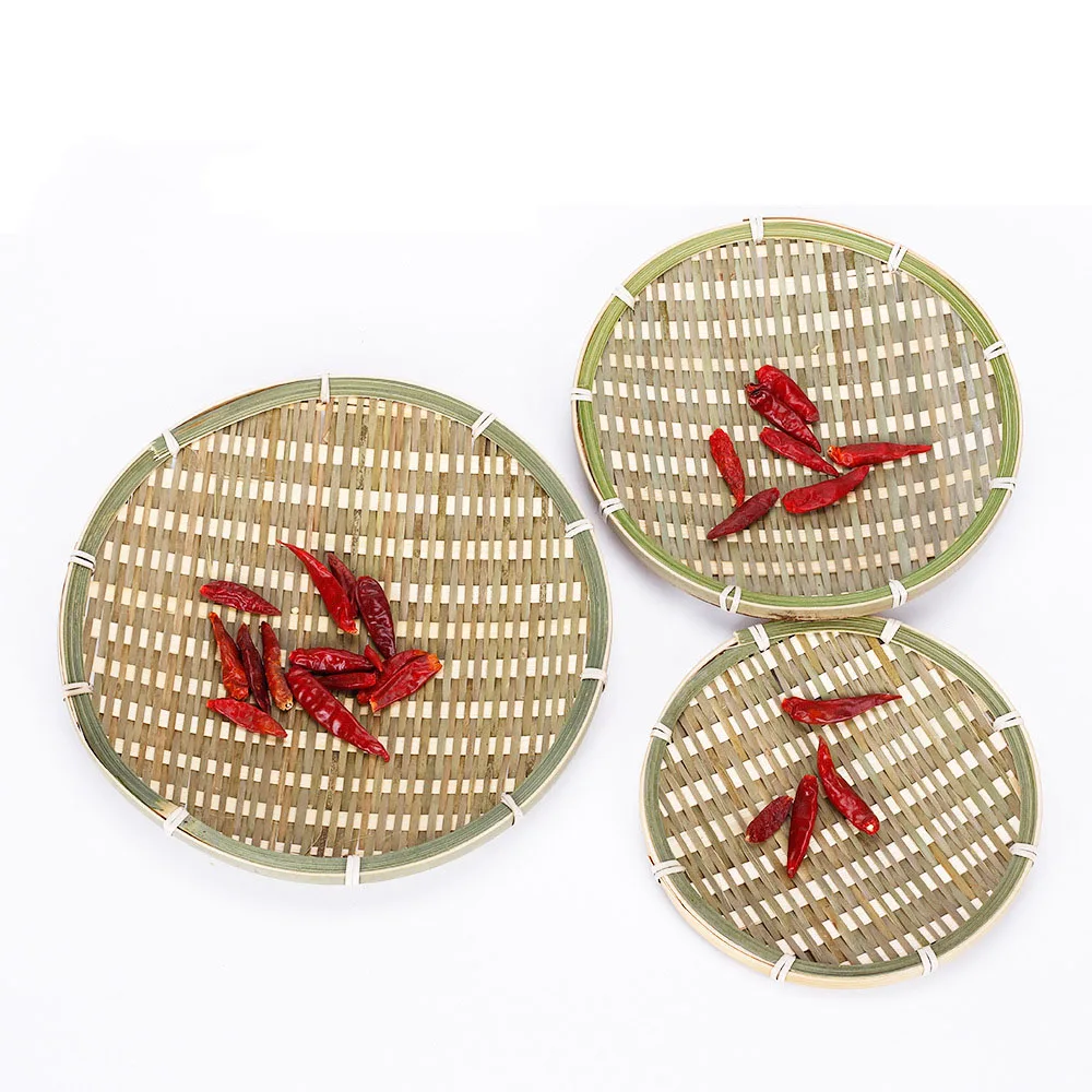 Белый круглый поднос Boho Chic плетеная лоток Плетеный ротанговый плоский овощи